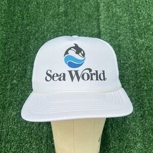 Vintage Sea World Trucker Meshback Snapback White Classic Logo Rope Foam 80s